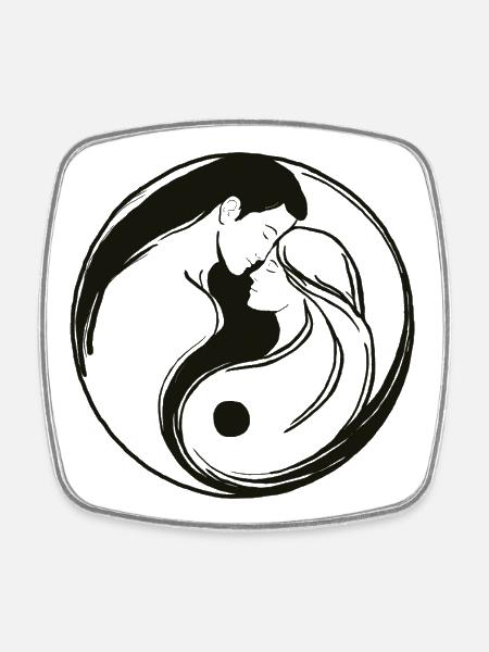 Yin Yang, Énergie masculine et féminine en équilibre - Magnet carré - blanc