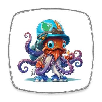 Oktopus Entdecker mit Weltkartenhelm - Viereckiger Kühlschrankmagnet - Weiß - Vorne