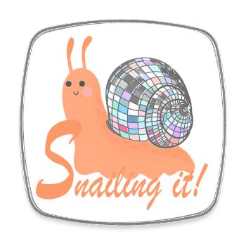 Snailing It! – Colorful Snail with Disco Ball - Square fridge magnet - white - Front