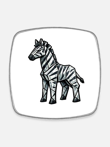 Geometric Zebra Silhouette - Square fridge magnet - white