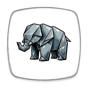 Origami Elefant Metallisch - Viereckiger Kühlschrankmagnet - Weiß - Vorne