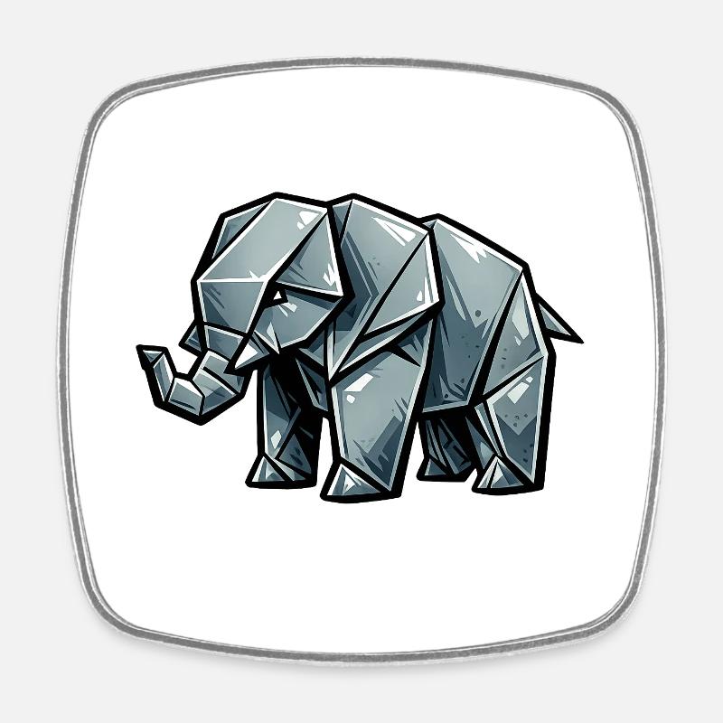 Origami Elephant Metallic - Magnet carré - blanc