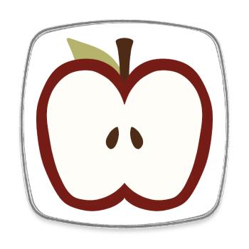 Niedliches Halb-Apfel-Gesichtsemblem - Viereckiger Kühlschrankmagnet - Weiß - Vorne
