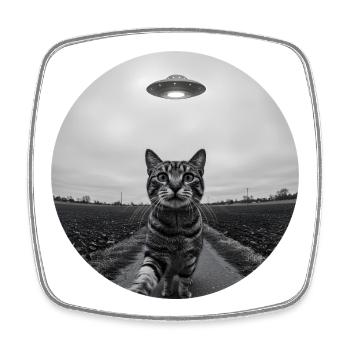 Design drôle d’extraterrestre d’un chat spatial OVNI - Magnet carré - blanc - Devant