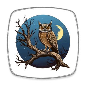 Nachtmond-Eule im Rundkreis - Viereckiger Kühlschrankmagnet - Weiß - Vorne