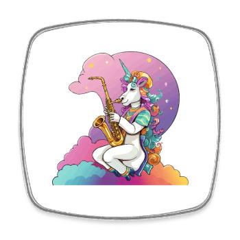 Saxophon Unicorn im Regenbogen - Viereckiger Kühlschrankmagnet - Weiß - Vorne