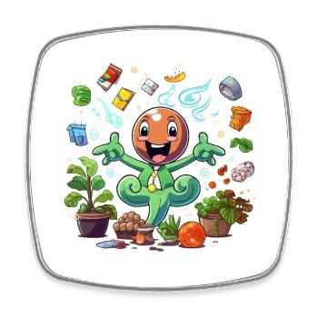 Cheerful plant superhero - Square fridge magnet - white - Front