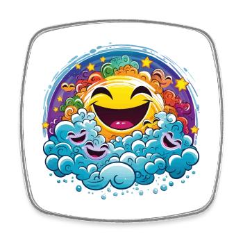 Laughing sun in colorful clouds - Square fridge magnet - white - Front