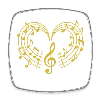 NEW -- Love In Every Note – Golden Musical Heart.  - Square fridge magnet - white - Front