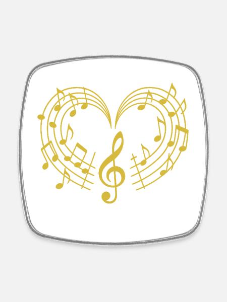 NEW -- Love In Every Note – Golden Musical Heart. - Square fridge magnet - white