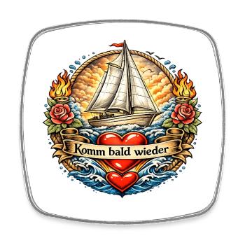 Komm Bald Wieder Segel Tattoo - Viereckiger Kühlschrankmagnet - Weiß - Vorne