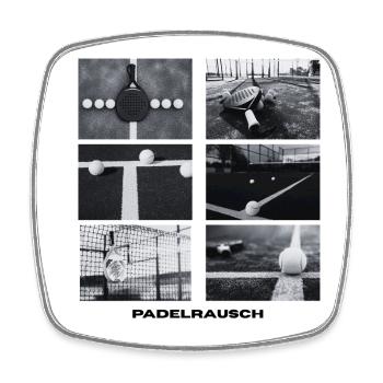 Padelrausch Collage BW - Viereckiger Kühlschrankmagnet - Weiß - Vorne