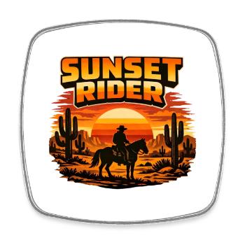 Sunset Rider – Western Cowboy at sunset - Square fridge magnet - white - Front