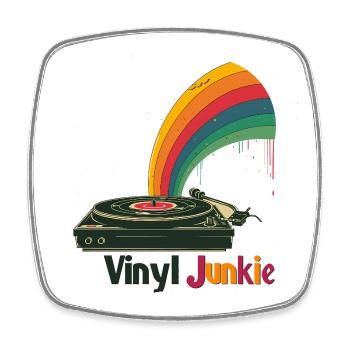Design de platine tournante rétro Vinyl Junkie - Magnet carré - blanc - Devant