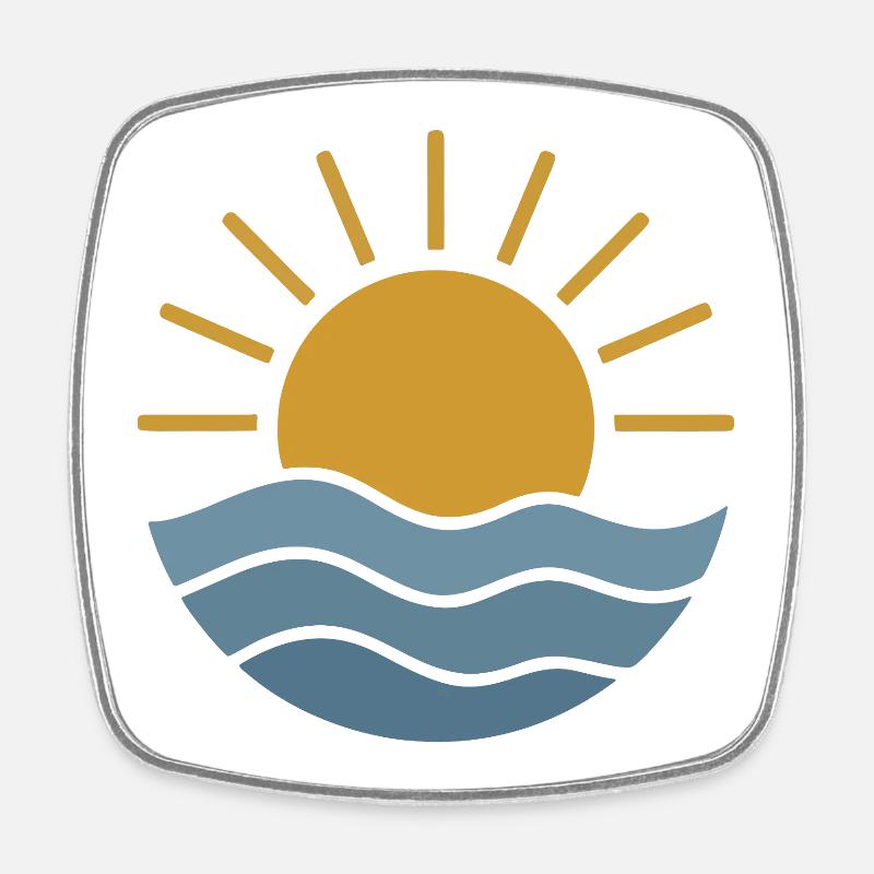 Golden Sunrise Waves - Square fridge magnet - white