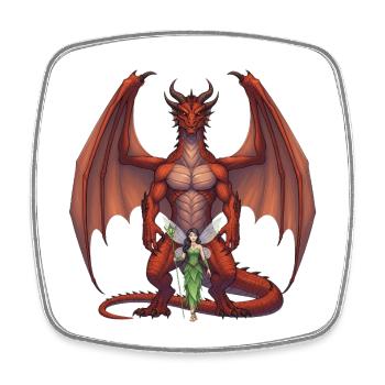 Dragon Pourpre et Fée de la Forêt - Magnet carré - blanc - Devant