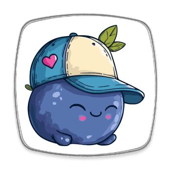 Kawaii Blaubeere mit Cap - Viereckiger Kühlschrankmagnet - Weiß - Vorne