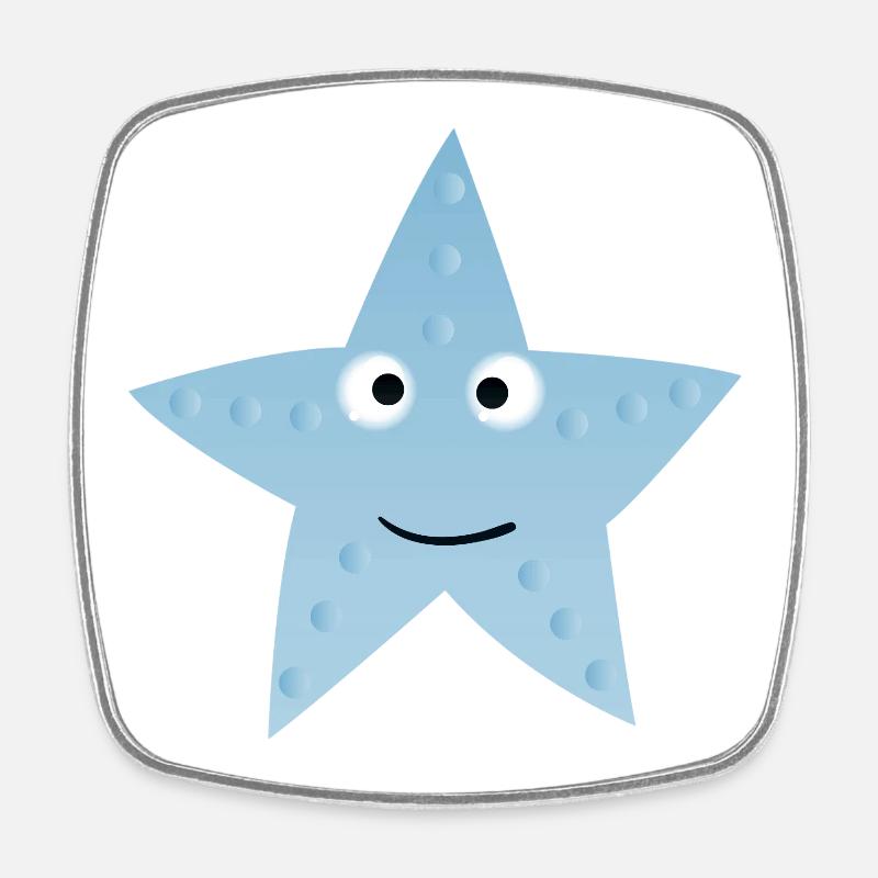 Kawaii Blue Star with Face - Square fridge magnet - white