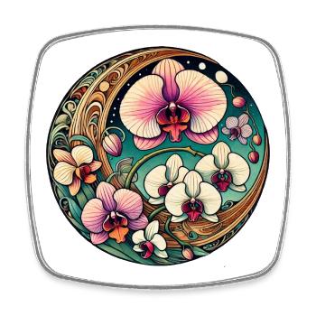 Orchid Circle Blumenkunst - Viereckiger Kühlschrankmagnet - Weiß - Vorne