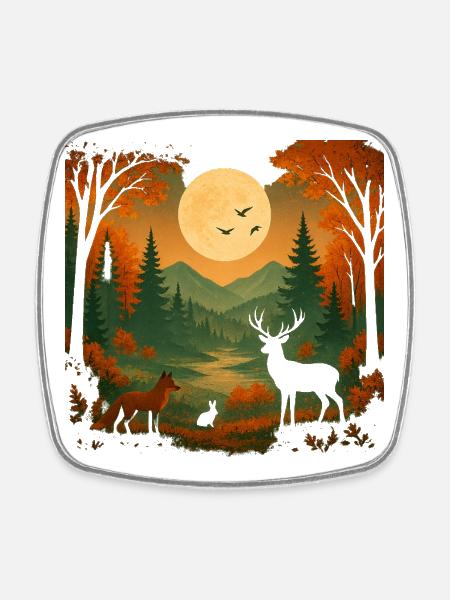 Lumière lunaire sur la forêt d’automne - Magnet carré - blanc