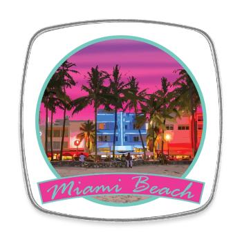 80s Retro Miami Beach Vaporwave - Square fridge magnet - white - Front