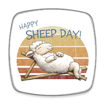Happy Sheep Day Retro Sunset - Viereckiger Kühlschrankmagnet - Weiß - Vorne