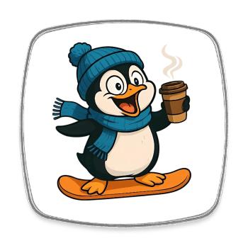 Schneepinguin mit Kaffee und Schal - Viereckiger Kühlschrankmagnet - Weiß - Vorne