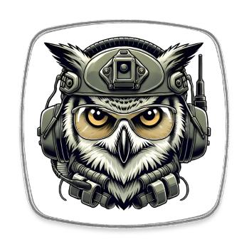 Tactical Owl with Helmet - Square fridge magnet - white - Front