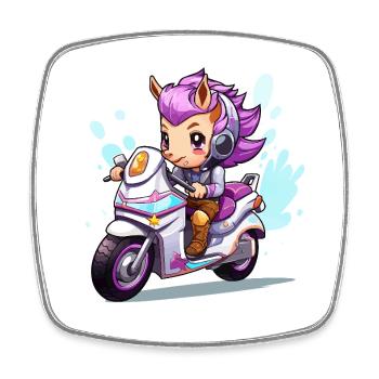 Chibi Motorcycle Heroine - Square fridge magnet - white - Front