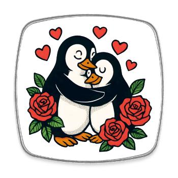 Pinguin Umarmung mit Rosenliebe - Viereckiger Kühlschrankmagnet - Weiß - Vorne