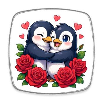 Cuddly penguins with rose heart - Square fridge magnet - white - Front