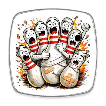 Des quilles de bowling drôles avec peur de la balle - Magnet carré - blanc - Devant
