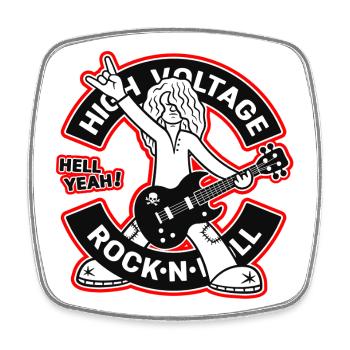 High Voltage Rock'n'Roll Cartoon Guitarist - Square fridge magnet - white - Front