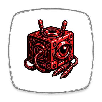 Roter Kubusroboter mit Auge - Viereckiger Kühlschrankmagnet - Weiß - Vorne