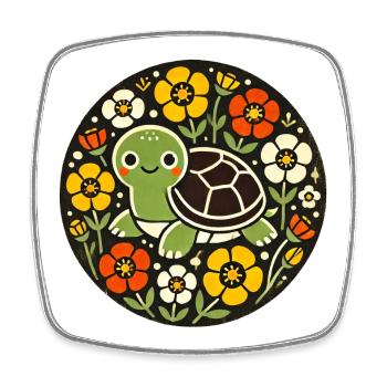 Winzige Schildkröte im Blumenkreis - Viereckiger Kühlschrankmagnet - Weiß - Vorne