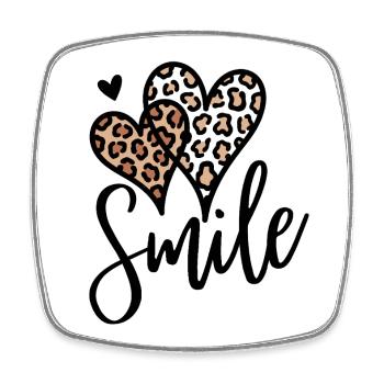 Leopard Herzen Smile Schrift - Viereckiger Kühlschrankmagnet - Weiß - Vorne