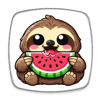 Dessin animé mignon de paresseux Kawaii Été de pastèque - Magnet carré - blanc - Devant