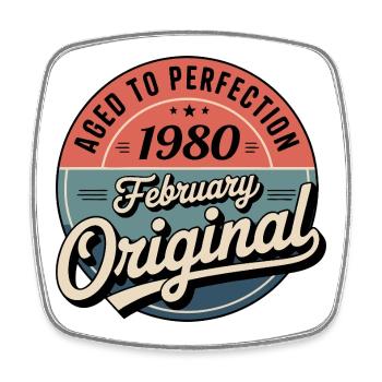 Birthday 1980 February 1980 born in February 1980 - Square fridge magnet - white - Front