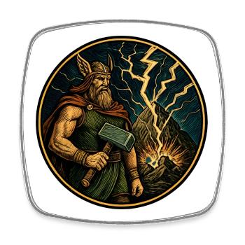 Thor mit Hammer - Viereckiger Kühlschrankmagnet - Weiß - Vorne