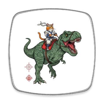 Cat Knight sur Dinosaur - Magnet carré - blanc - Devant