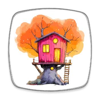 Pink Treehouse Autumn Magic - Square fridge magnet - white - Front