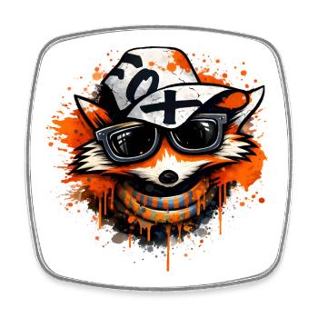 Cooler Fuchs mit Kappe und Sonnenbrille  - Viereckiger Kühlschrankmagnet - Weiß - Vorne