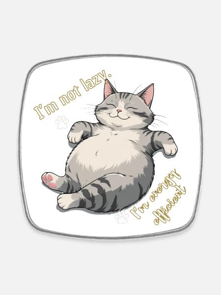 Conserving Energy Cat: Cozy Lounge - Square fridge magnet - white