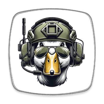Taktische Ente mit Headset - Viereckiger Kühlschrankmagnet - Weiß - Vorne
