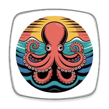 Retro Octopus Sunset Squid Motif - Square fridge magnet - white - Front