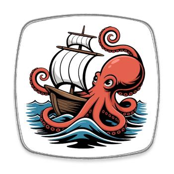 Octopus Entwines Sailing Ship Squid Ship - Square fridge magnet - white - Front