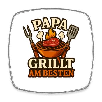 Papa Grillt Am Besten - Grillmeister Held am Grill - Viereckiger Kühlschrankmagnet - Weiß - Vorne