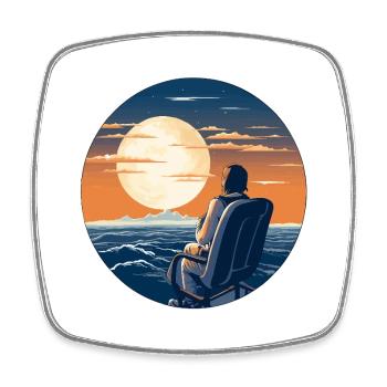 Moonlit night by the sea view - Square fridge magnet - white - Front