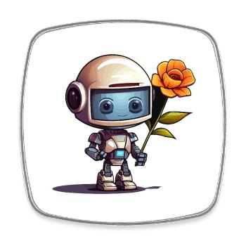 Kleiner Roboter mit Rose - Viereckiger Kühlschrankmagnet - Weiß - Vorne