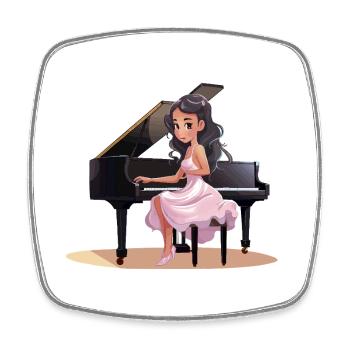 Piano Diva im Pinken Kleid - Viereckiger Kühlschrankmagnet - Weiß - Vorne